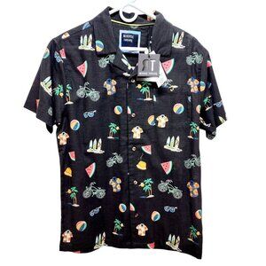 Mens Reverse Threads Black Short-Sleeve Shirt  Tropical Patent Casual Fit Size S